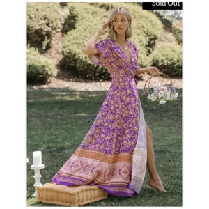 EUC Vici Floral Wrap Maxi Dress - Garden Boho Kimono Tie Peasant Slit Bohemian